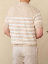 Linen Leisure Cotton Short Sleeve Round Neck Stripe Knitted T-shirt